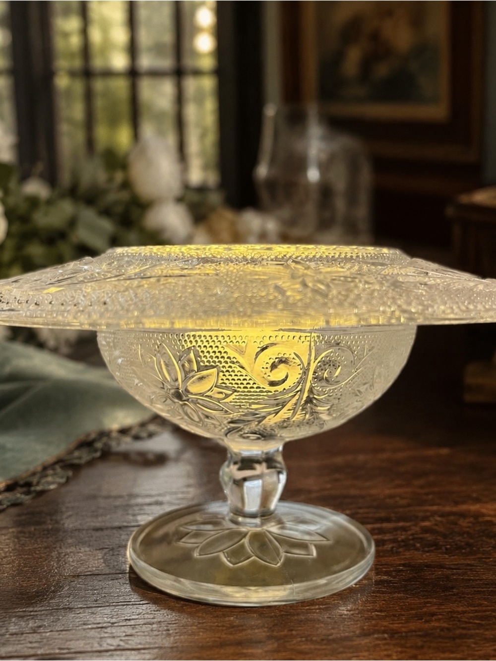 Vintage Clear Tiara Glass Dessert Cup & Saucer Fairy Lamp